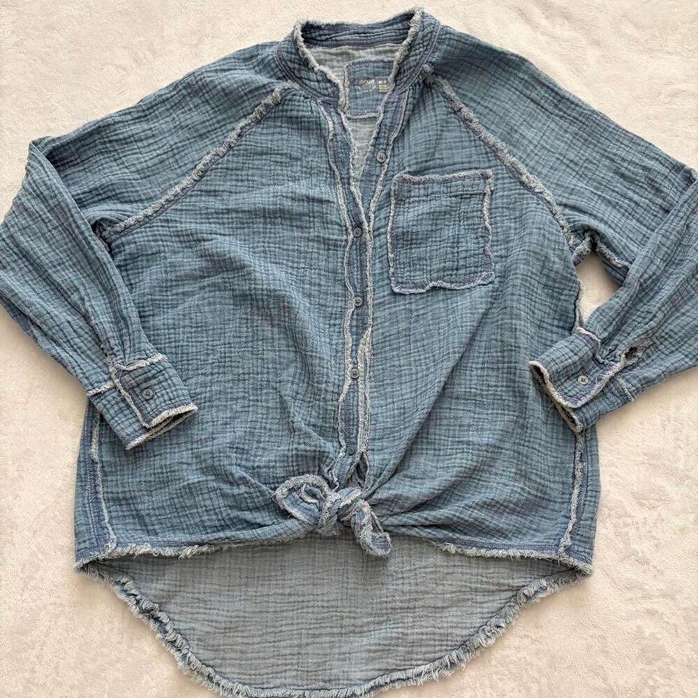 Aerie Boho Tie Front Button Up Long Sleeve Women's XS Indie Loungewear Casual